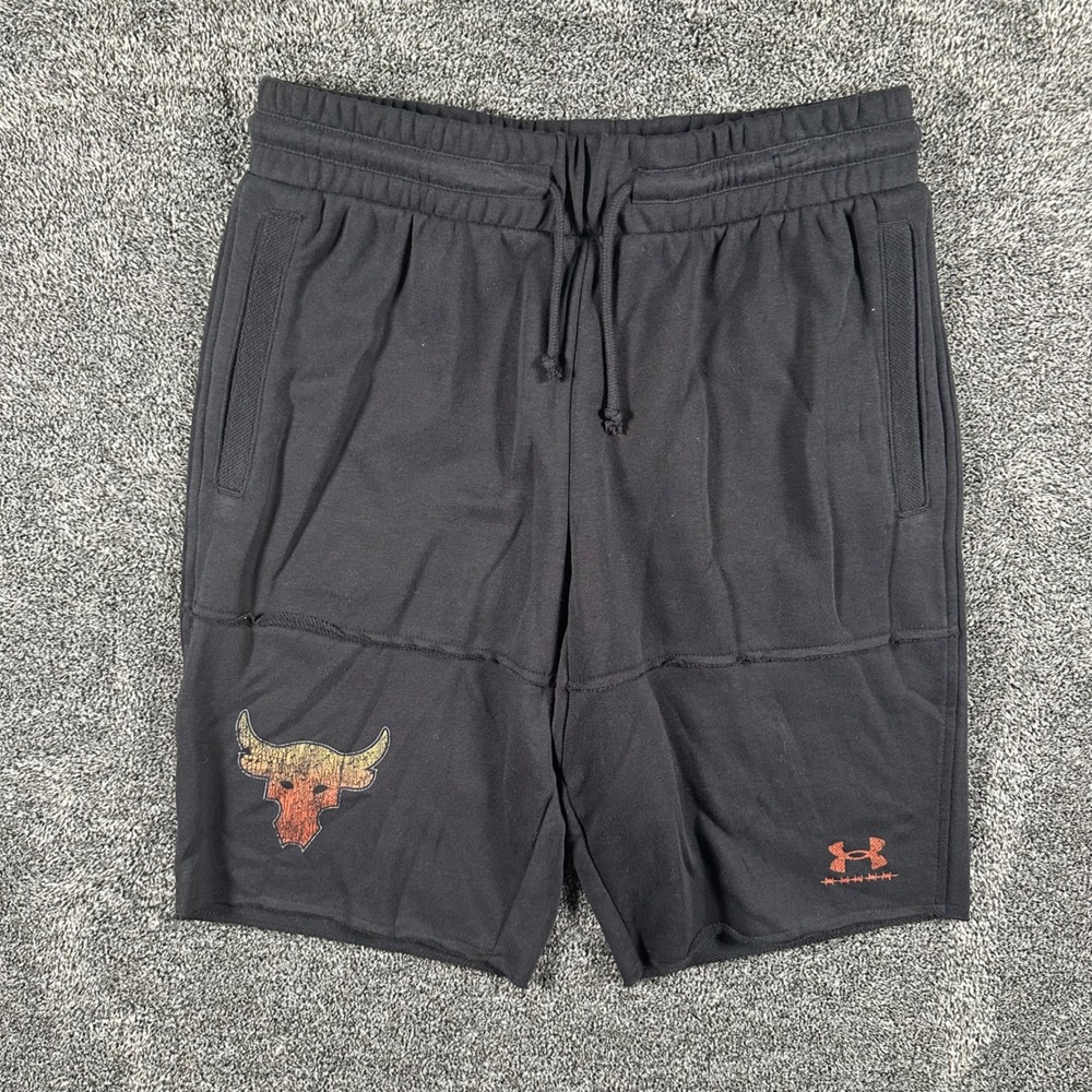 Under Armour Project Rock Shorts Mens Medium Brahma Bull Black Fleece Training
